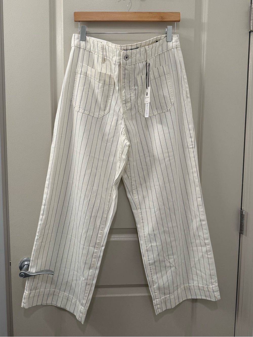 Sanctuary the Marine Jean Bleached White Wide Leg Pinstripe Pants Size 32